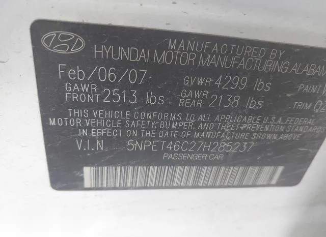 5NPET46C27H285237 2007 2007 Hyundai Sonata- Gls 9