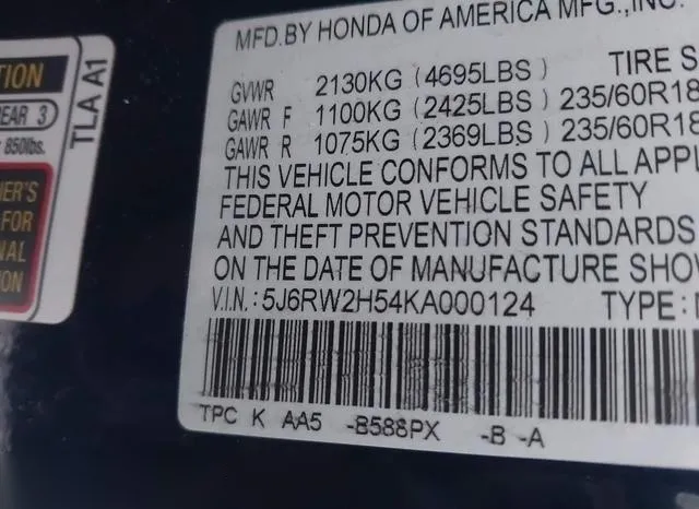 5J6RW2H54KA000124 2019 2019 Honda CR-V- EX 9