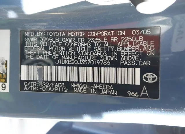 JTDKB20U357019786 2005 2005 Toyota Prius 9