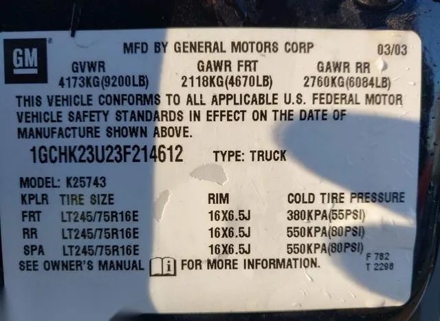 1GCHK23U23F214612 2003 2003 Chevrolet Silverado 2500- HD LS 9