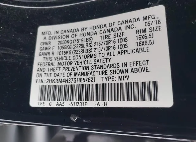 2HKRM4H37GH657621 2016 2016 Honda CR-V- LX 9