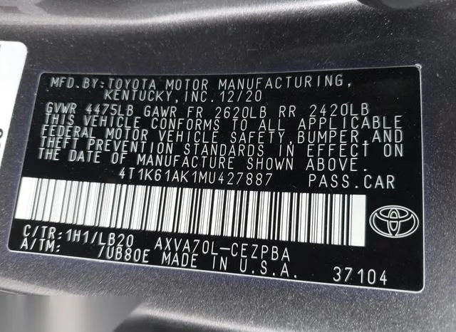 4T1K61AK1MU427887 2021 2021 Toyota Camry- Xse 9