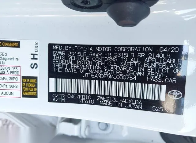 JTDEAMDE5MJ000754 2021 2021 Toyota Corolla- Hybrid Le 9