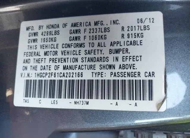 1HGCP2F61CA202166 2012 2012 Honda Accord- 2-4 SE 9