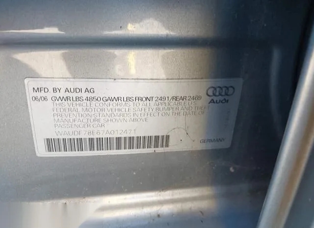 WAUDF78E67A012471 2007 2007 Audi A4- 2-0T 9