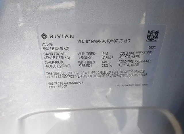 7FCTGAAA1NN012328 2022 2022 Rivian R1T- Adventure 9