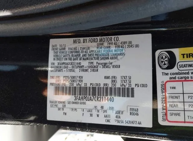 3FAHP0JA7CR211440 2012 2012 Ford Fusion- Sel 9