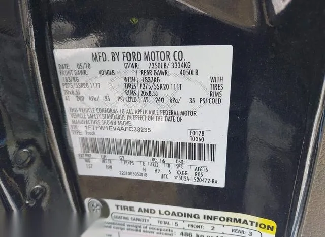 1FTFW1EV4AFC33235 2010 2010 Ford F-150- Fx4/Harley-Davidson 9