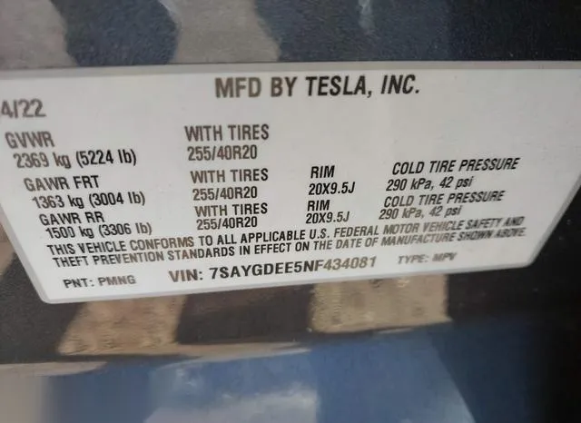 7SAYGDEE5NF434081 2022 2022 Tesla Model Y- Long Range Dual 9