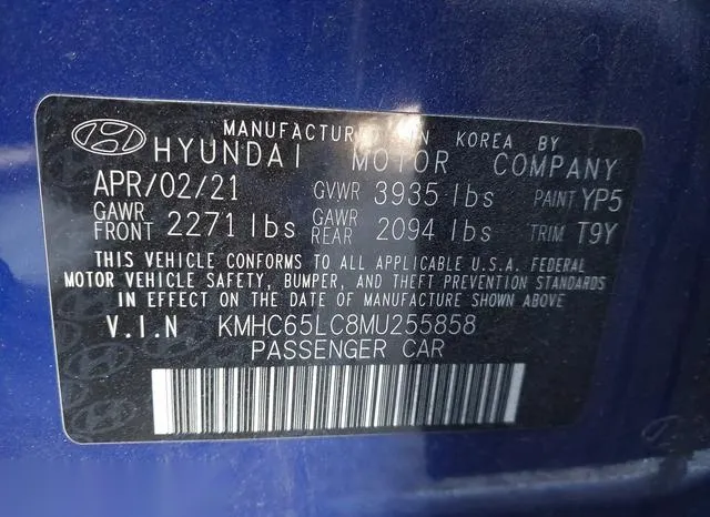 KMHC65LC8MU255858 2021 2021 Hyundai Ioniq- Hybrid Blue 9