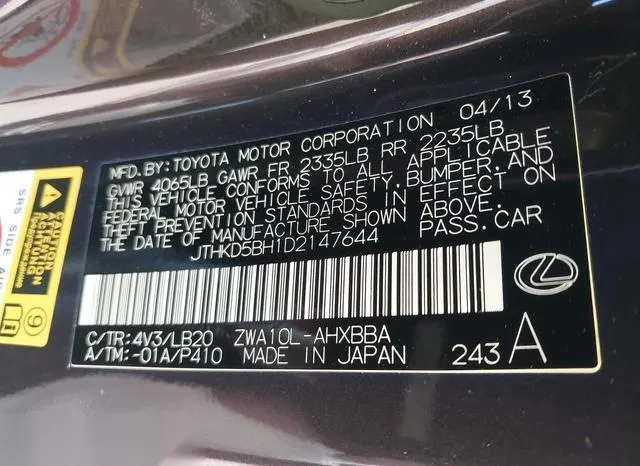 JTHKD5BH1D2147644 2013 2013 Lexus CT- 200H 9