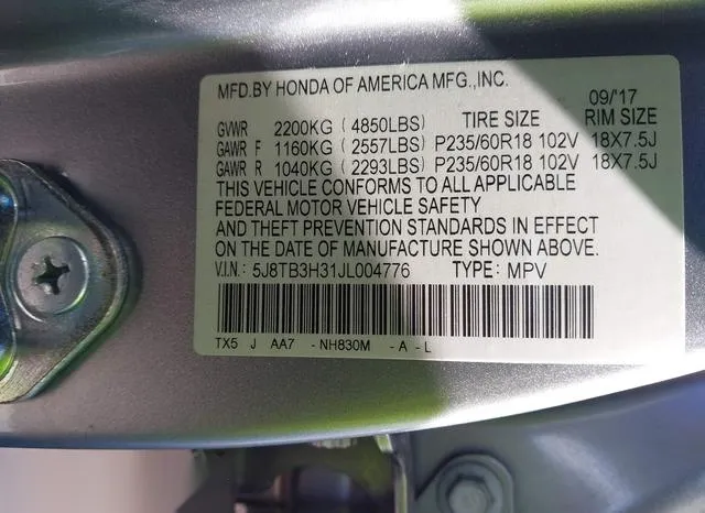 5J8TB3H31JL004776 2018 2018 Acura RDX- Acurawatch Plus Package 9