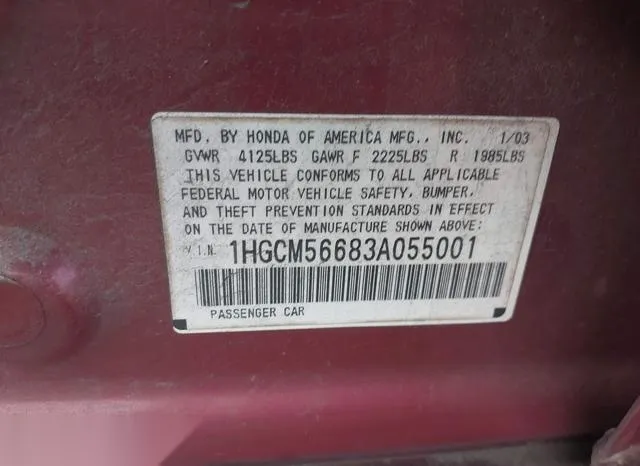 1HGCM56683A055001 2003 2003 Honda Accord- 2-4 EX 9