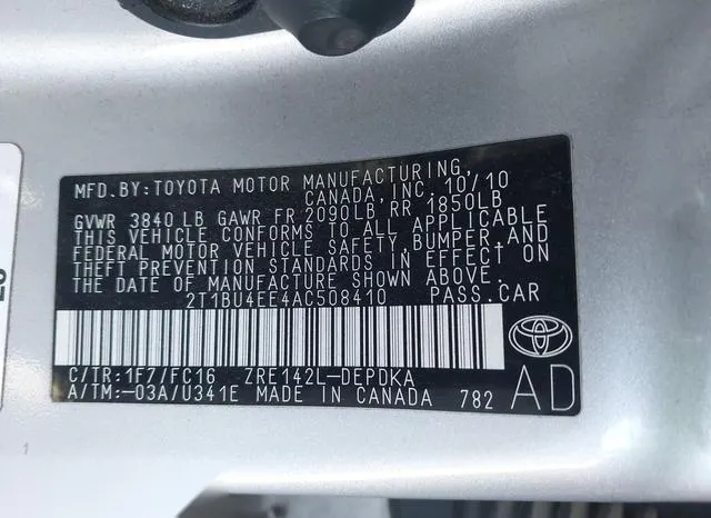 2T1BU4EE4AC508410 2010 2010 Toyota Corolla 9