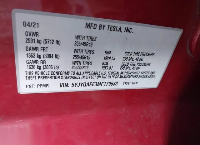 5YJYGAEE3MF179683 2021 2021 Tesla Model Y 8