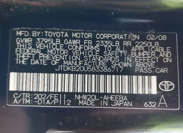 JTDKB20U583386717 2008 2008 Toyota Prius 9