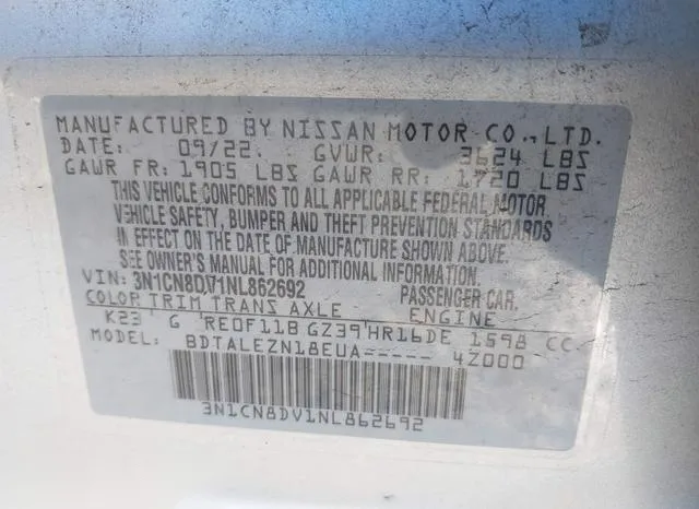 3N1CN8DV1NL862692 2022 2022 Nissan Versa 9