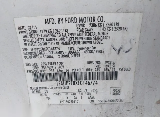 1FAHP2F8XFG146774 2015 2015 Ford Taurus 9