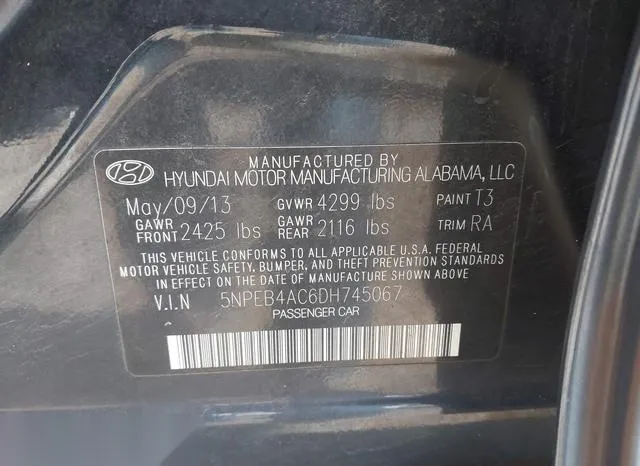 5NPEB4AC6DH745067 2013 2013 Hyundai Sonata 9