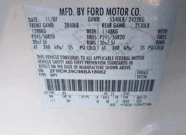 2FMDK39C98BA18982 2008 2008 Ford Edge- Limited 9