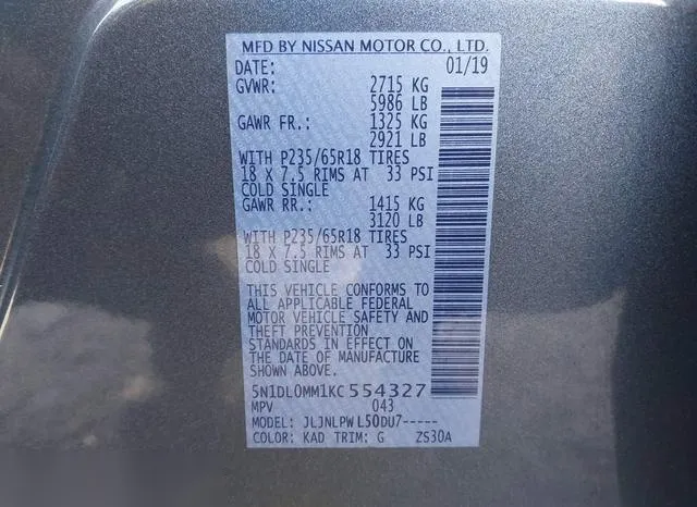 5N1DL0MM1KC554327 2019 2019 Infiniti QX60- Pure 9