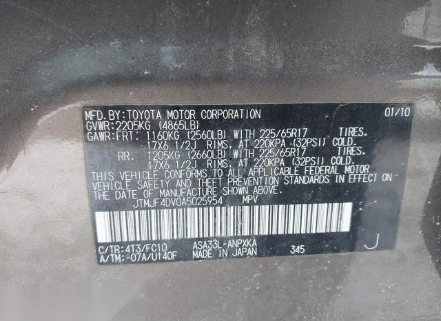 JTMJF4DV0A5025954 2010 2010 Toyota RAV4 9