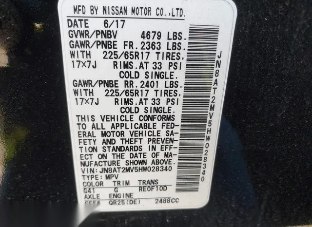 JN8AT2MV5HW028340 2017 2017 Nissan Rogue- SV 9