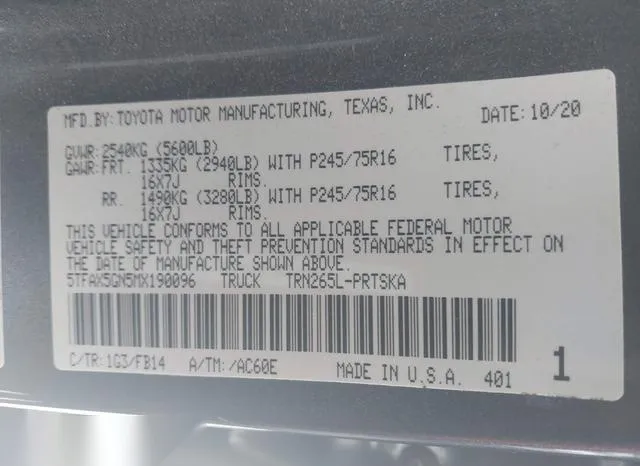 5TFAX5GN5MX190096 2021 2021 Toyota Tacoma- SR 9