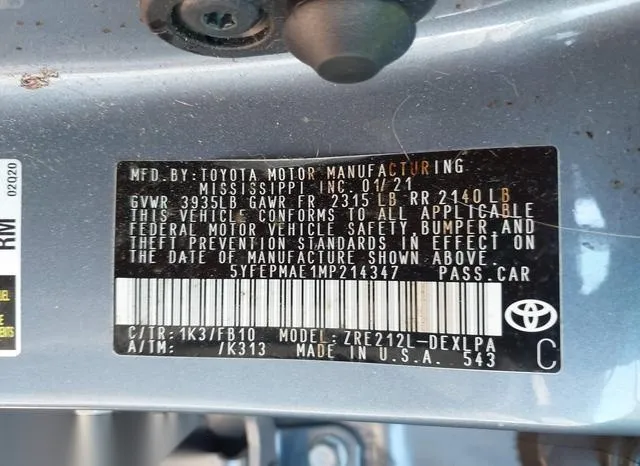 5YFEPMAE1MP214347 2021 2021 Toyota Corolla- LE 9