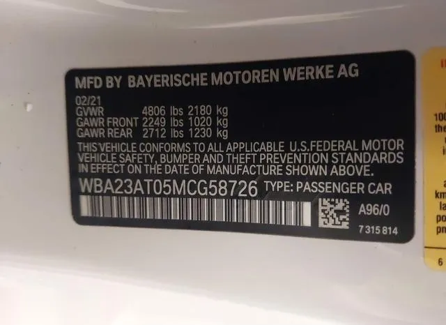 WBA23AT05MCG58726 2021 2021 BMW 4 Series- 430I 9