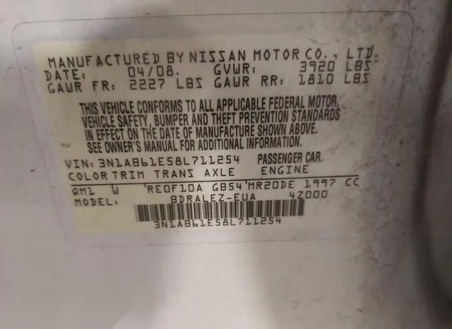 3N1AB61E58L711254 2008 2008 Nissan Sentra- 2-0S 9