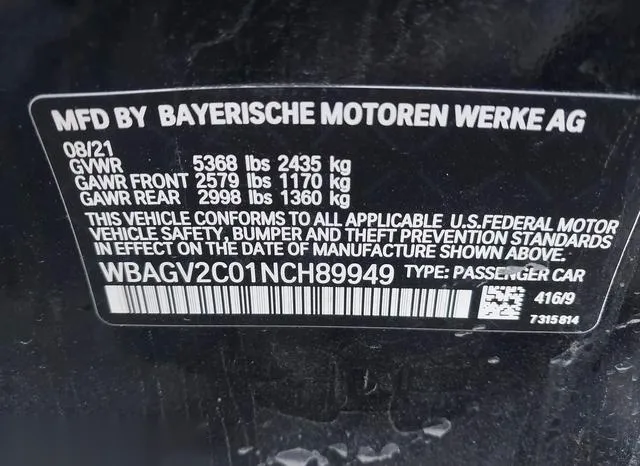 WBAGV2C01NCH89949 2022 2022 BMW 840 Gran Coupe- I 9