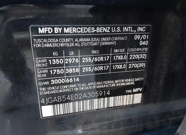 4JGAB54E02A305914 2002 2002 Mercedes-Benz ML 320 9