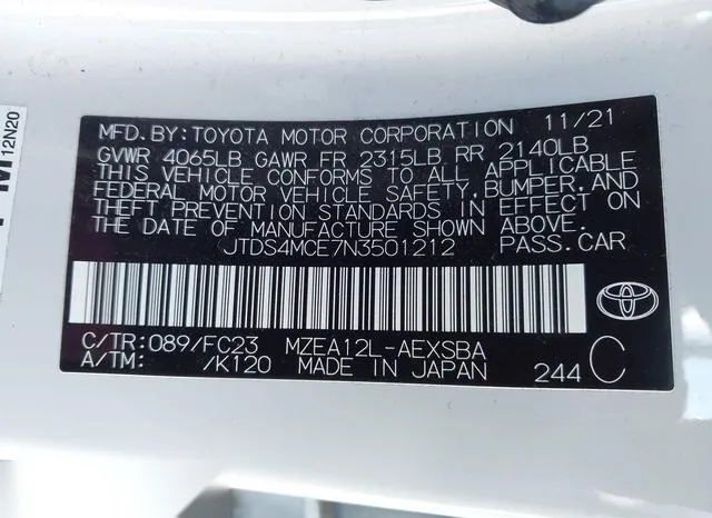 JTDS4MCE7N3501212 2022 2022 Toyota Corolla- SE 9