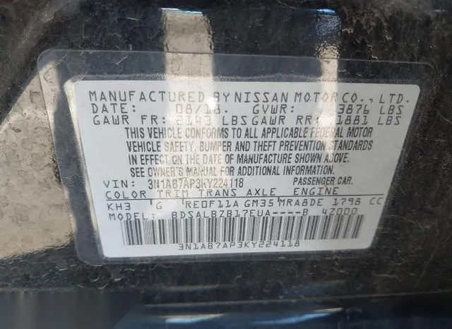 3N1AB7AP3KY224118 2019 2019 Nissan Sentra- S 9