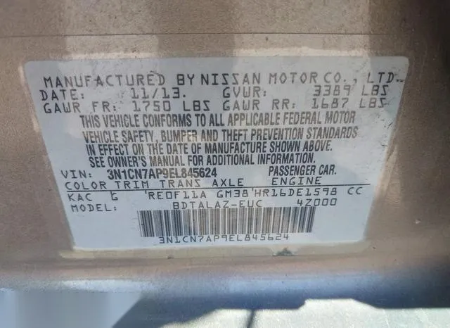 3N1CN7AP9EL845624 2014 2014 Nissan Versa- 1-6 S- 9