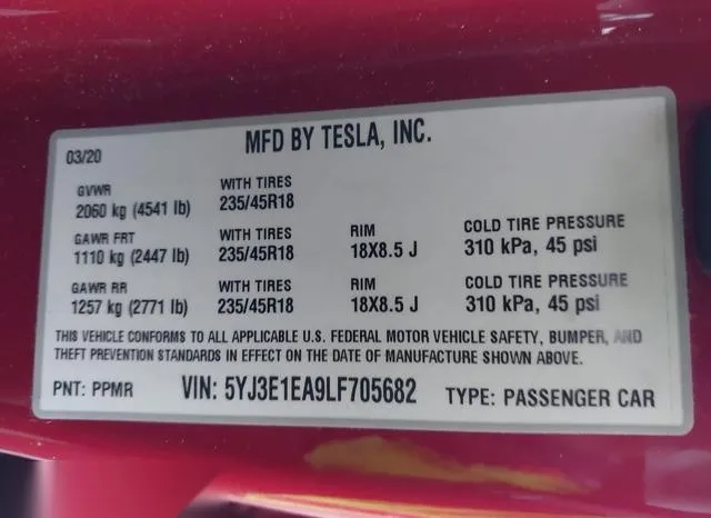 5YJ3E1EA9LF705682 2020 2020 Tesla Model 3- Standard Range P 9