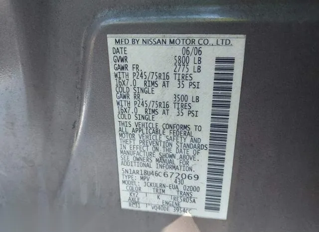 5N1AR18U46C672069 2006 2006 Nissan Pathfinder- S 9