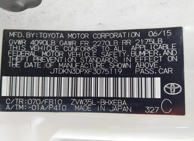 JTDKN3DPXF3075119 2015 2015 Toyota Prius- Plug-In 9