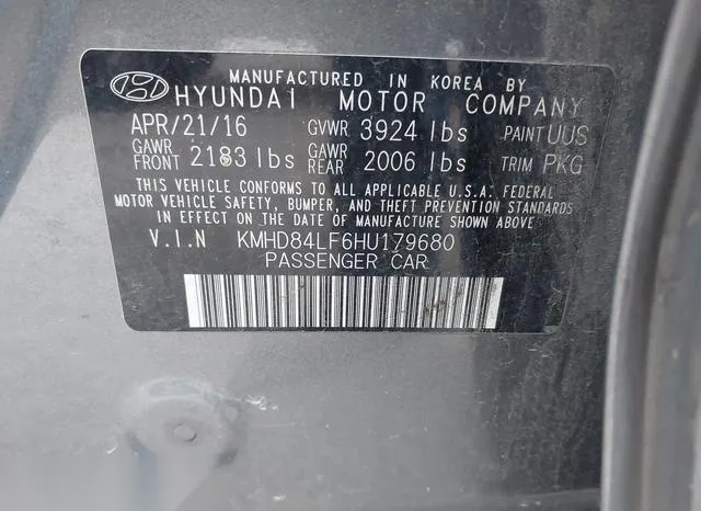 KMHD84LF6HU179680 2017 2017 Hyundai Elantra- SE 9