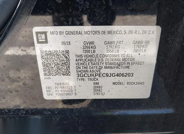 3GCUKPEC9JG406203 2018 2018 Chevrolet Silverado 1500- Custom 9