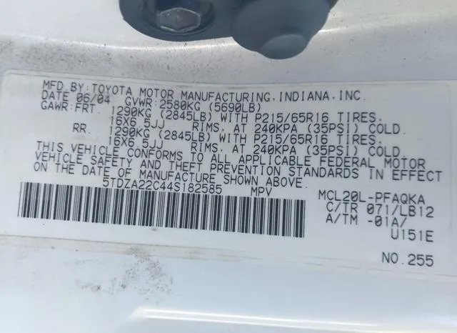 5TDZA22C44S182585 2004 2004 Toyota Sienna- Xle 9