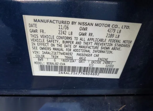 1N4AL21E77N404692 2007 2007 Nissan Altima- 2-5 S 9