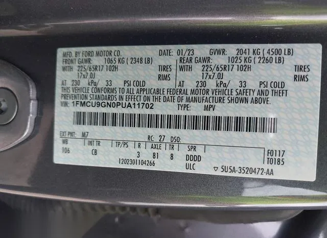 1FMCU9GN0PUA11702 2023 2023 Ford Escape- Active 9