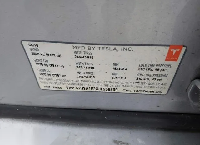 5YJSA1E2XJF258809 2018 2018 Tesla Model S- 100D/75D/P100D 9