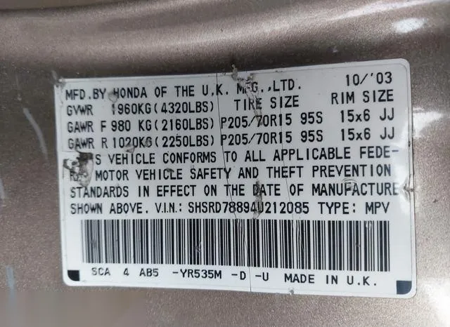 SHSRD78894U212085 2004 2004 Honda CR-V- EX 9