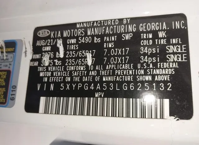 5XYPG4A53LG625132 2020 2020 KIA Sorento- 3-3L Lx 9