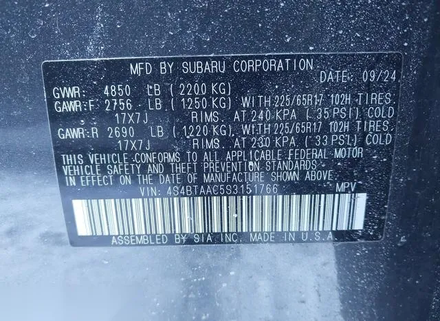 4S4BTAAC5S3151766 2025 2025 Subaru Outback 9