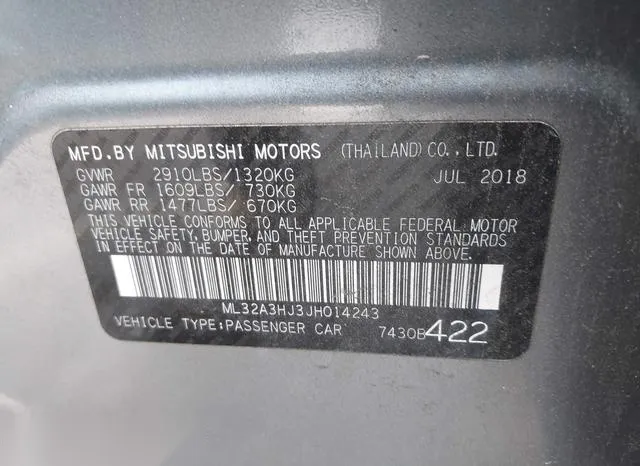 ML32A3HJ3JH014243 2018 2018 Mitsubishi Mirage- ES 9