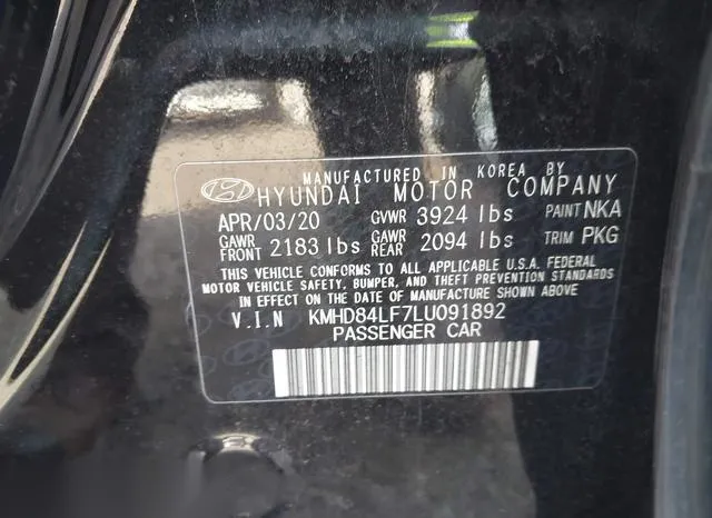 KMHD84LF7LU091892 2020 2020 Hyundai Elantra- Sel 9